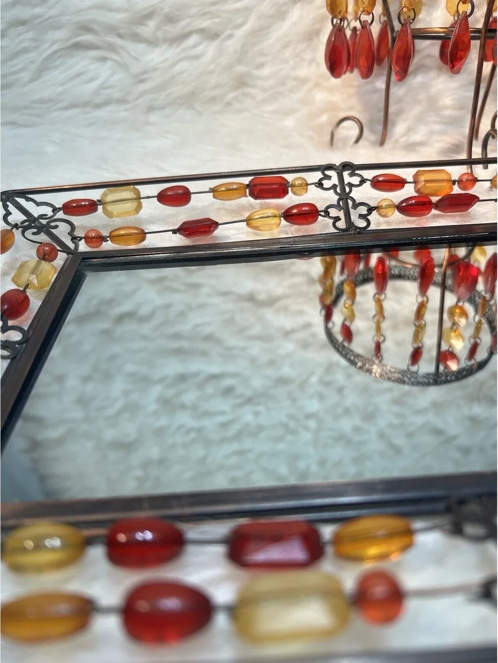 Vintage Pier 1 Beaded Wire Mirror Tray & Candle Holder